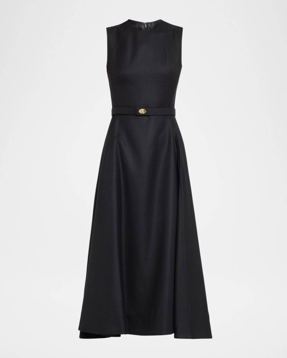Amelia Prince Of Wales Belted Sleeveless Midi Dress
